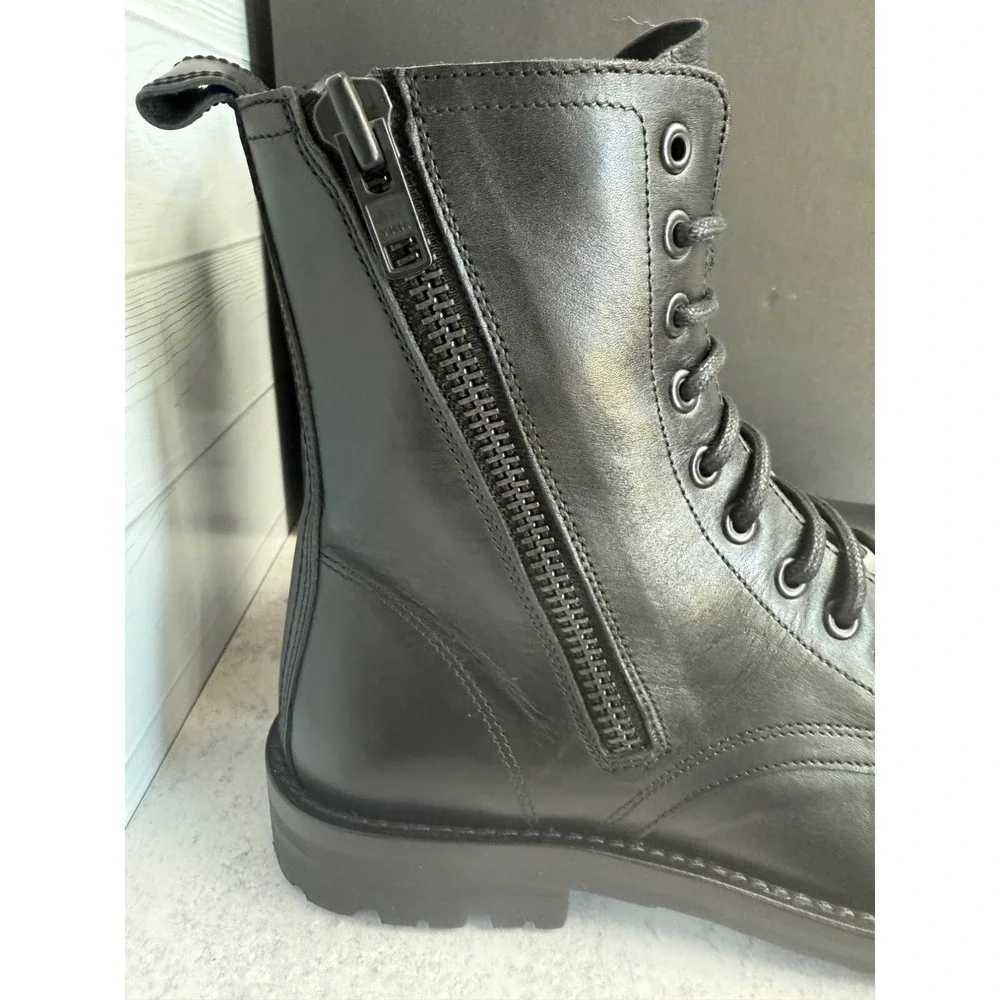 The Kooples Men's‎ Ranger Black Leather Lace-Up Combat Boots Zippers FR 41/US 7